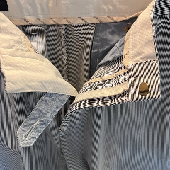 J. Crew Bedford Chino Pants 34x32 Blue White Stripe Flat Front Seersucker Summer - Picture 7 of 8